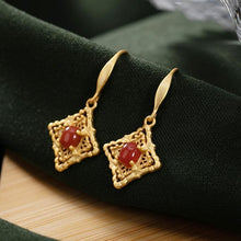 Load image into Gallery viewer, Independent Design Ancient Golden Craftsmanship Southern Red Agate Square Earrings Exquisite and Elegant Ladies Silver Jewelry
