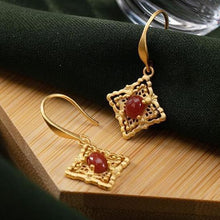 Load image into Gallery viewer, Independent Design Ancient Golden Craftsmanship Southern Red Agate Square Earrings Exquisite and Elegant Ladies Silver Jewelry
