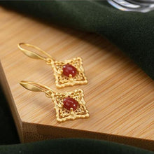 Load image into Gallery viewer, Independent Design Ancient Golden Craftsmanship Southern Red Agate Square Earrings Exquisite and Elegant Ladies Silver Jewelry
