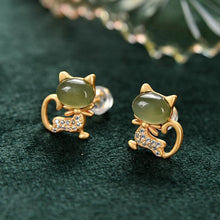 Load image into Gallery viewer, Independent Design Natural Fine Jade Cat Exquisite Elegant Ladies Earrings
