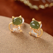 Load image into Gallery viewer, Independent Design Natural Fine Jade Cat Exquisite Elegant Ladies Earrings
