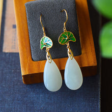 Load image into Gallery viewer, Independent Design Natural Fine White Jade Lotus Leaf Drop-shaped Earrings Style Elegant Ladies Jewelry
