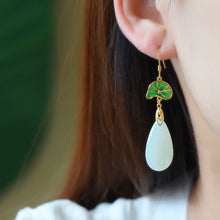 Load image into Gallery viewer, Independent Design Natural Fine White Jade Lotus Leaf Drop-shaped Earrings Style Elegant Ladies Jewelry
