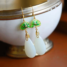 Load image into Gallery viewer, Independent Design Natural Fine White Jade Lotus Leaf Drop-shaped Earrings Style Elegant Ladies Jewelry
