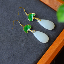 Load image into Gallery viewer, Independent Design Natural Fine White Jade Lotus Leaf Drop-shaped Earrings Style Elegant Ladies Jewelry
