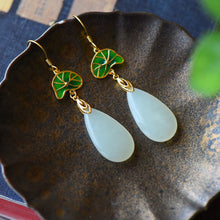 Load image into Gallery viewer, Independent Design Natural Fine White Jade Lotus Leaf Drop-shaped Earrings Style Elegant Ladies Jewelry
