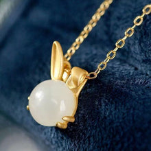 Load image into Gallery viewer, Independent Design Natural Fine White Jade Rabbit Necklace Pendant Cute Elegant Charm Ladies Silver Jewelry
