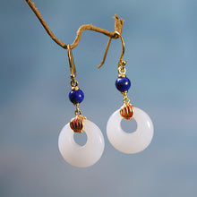 Load image into Gallery viewer, Independent Design Natural Fine Jade Lapis Lazuli Earrings Retro Exquisite Silver Jewelry for Ladies
