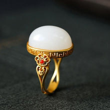 Load image into Gallery viewer, Independent Design Natural Fine White Jade Gilt Oval Opening Adjustable Ring Ladies Jewelry
