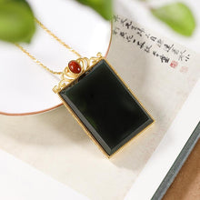 Load image into Gallery viewer, Independent Design Natural Fine Jade Green Square Necklace Pendant Retro Luxury Ladies Silver Jewelry
