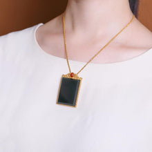 Load image into Gallery viewer, Independent Design Natural Fine Jade Green Square Necklace Pendant Retro Luxury Ladies Silver Jewelry
