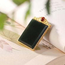 Load image into Gallery viewer, Independent Design Natural Fine Jade Green Square Necklace Pendant Retro Luxury Ladies Silver Jewelry
