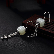 Load image into Gallery viewer, Independent Design Retro Inlaid Fine White Jade Tassels for Ladies Earrings Elegant Silver Jewelry
