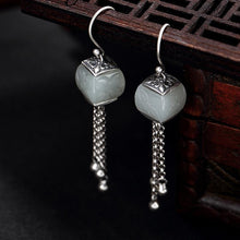 Load image into Gallery viewer, Independent Design Retro Inlaid Fine White Jade Tassels for Ladies Earrings Elegant Silver Jewelry
