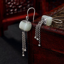 Load image into Gallery viewer, Independent Design Retro Inlaid Fine White Jade Tassels for Ladies Earrings Elegant Silver Jewelry
