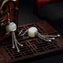 Load image into Gallery viewer, Independent Design Retro Inlaid Fine White Jade Tassels for Ladies Earrings Elegant Silver Jewelry
