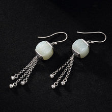 Load image into Gallery viewer, Independent Design Retro Inlaid Fine White Jade Tassels for Ladies Earrings Elegant Silver Jewelry
