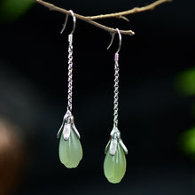 Load image into Gallery viewer, Lokaloca Silver Inlaid Fine Jade Long Earrings
