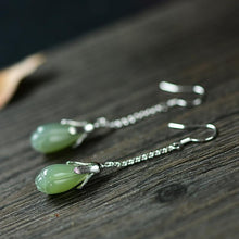 Load image into Gallery viewer, Lokaloca Silver Inlaid Fine Jade Long Earrings
