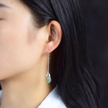 Load image into Gallery viewer, Lokaloca Silver Inlaid Fine Jade Long Earrings
