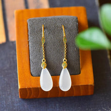 Load image into Gallery viewer, Independently Designed Natural Fine White Jade Drop-shaped Long Women&#39;s Earrings Exquisite Luxurious Silver Jewelry
