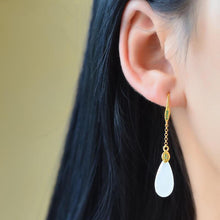 Load image into Gallery viewer, Independently Designed Natural Fine White Jade Drop-shaped Long Women&#39;s Earrings Exquisite Luxurious Silver Jewelry
