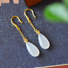 Load image into Gallery viewer, Independently Designed Natural Fine White Jade Drop-shaped Long Women&#39;s Earrings Exquisite Luxurious Silver Jewelry
