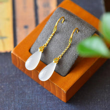 Load image into Gallery viewer, Independently Designed Natural Fine White Jade Drop-shaped Long Women&#39;s Earrings Exquisite Luxurious Silver Jewelry
