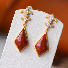 Load image into Gallery viewer, Individually Designed Southern Red Agate Inlaid Zircon Earrings Exquisite Elegant Ladies Silver Jewelry
