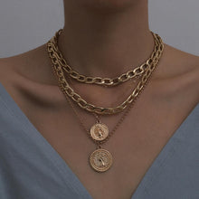 Load image into Gallery viewer, Byzantine Queen Coin Pendant Necklace Punk Miami Cuban Link Chain Choker
