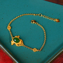 Load image into Gallery viewer, Lokaloca Natural Fine Jade Inlaid Golden Frog Bracelet
