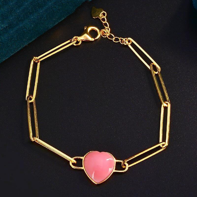 Inspiration Design Chain Pink Heart Shaped Natural Crystal Necklace Bracelet Luxury Exquisite Ladies Wedding Silver Jewelry