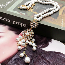 Load image into Gallery viewer, Handmade Baroque Pearl Beaded Cluster Rhinestone Pendant Necklace
