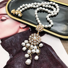 Load image into Gallery viewer, Handmade Baroque Pearl Beaded Cluster Rhinestone Pendant Necklace
