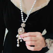 Load image into Gallery viewer, Handmade Baroque Pearl Beaded Cluster Rhinestone Pendant Necklace
