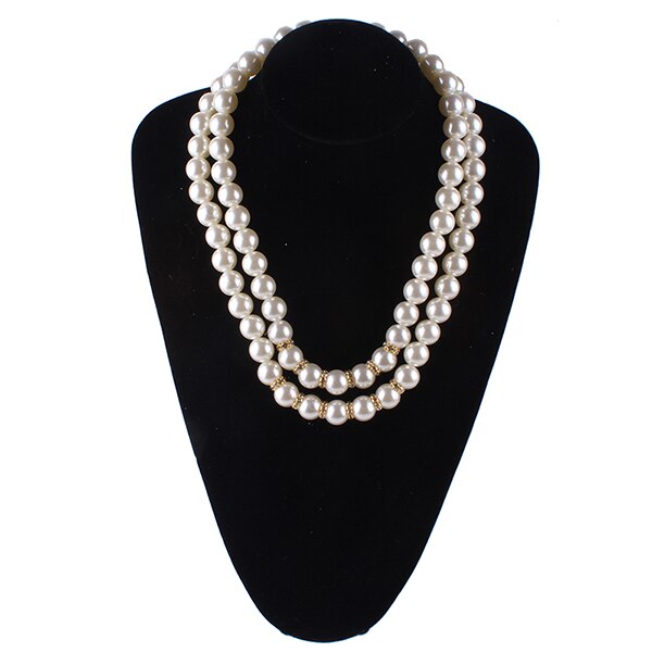 Double Strands Big Size White Round Pearl Beaded Necklace for Ladies