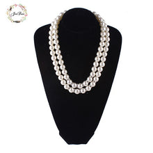 Load image into Gallery viewer, Double Strands Big Size White Round Pearl Beaded Necklace for Ladies
