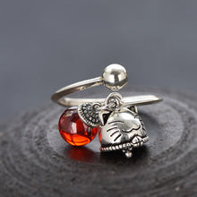 Load image into Gallery viewer, Trendy Silver Retro Lucky Cat Bell Opening Adjustable Ring Lady&#39;s Jewelry
