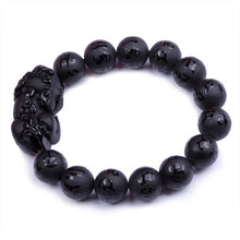 Load image into Gallery viewer, Handcrafted Natural Black Obsidian Tibetan Letter Beaded Piyao Charm Bracelet
