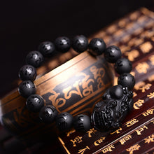 Load image into Gallery viewer, Handcrafted Natural Black Obsidian Tibetan Letter Beaded Piyao Charm Bracelet
