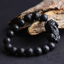 Load image into Gallery viewer, Handcrafted Natural Black Obsidian Tibetan Letter Beaded Piyao Charm Bracelet
