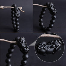 Load image into Gallery viewer, Handcrafted Natural Black Obsidian Tibetan Letter Beaded Piyao Charm Bracelet
