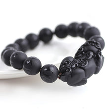 Load image into Gallery viewer, Handcrafted Natural Black Obsidian Tibetan Letter Beaded Piyao Charm Bracelet
