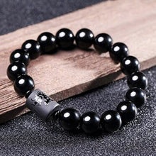 Load image into Gallery viewer, Natural Black Obsidian Carved Lucky Amulet Beaded Charm Bracelet
