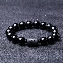 Load image into Gallery viewer, Natural Black Obsidian Carved Lucky Amulet Beaded Charm Bracelet
