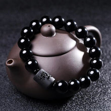 Load image into Gallery viewer, Natural Black Obsidian Carved Lucky Amulet Beaded Charm Bracelet
