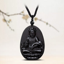 Load image into Gallery viewer, Handcrafted Natural Black Obsidian Buddha Avalokitesvara Pendant Necklace
