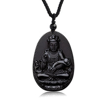 Load image into Gallery viewer, Handcrafted Natural Black Obsidian Buddha Avalokitesvara Pendant Necklace
