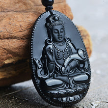 Load image into Gallery viewer, Handcrafted Natural Black Obsidian Buddha Avalokitesvara Pendant Necklace
