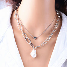 Load image into Gallery viewer, 2Pcs/1Set Cuban Link Chain Cute Heart Barqoue Pearls Pendant Necklace
